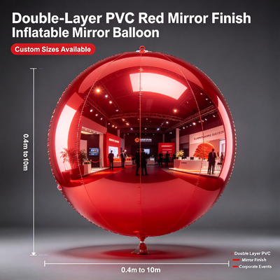 Double-Layer PVC Red Mirror Finish Inflatable Mirror Balloon with Custom Sizes 0.4m to 10m for Corporate Events
